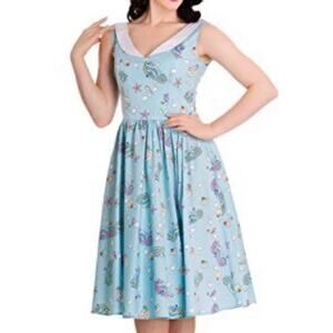 Hell Bunny Pinup Retro Sea Horse Blue Bow Dress size medium